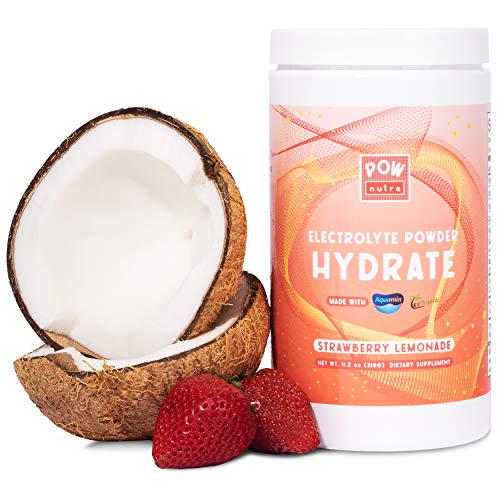 Electrolyte Powder Coconut Water Enhancer Strawberry Lemonade Rehydrate Electrolyte Drink Mix with CocOrganic, Aquamin, Vitamins, Trace Minerals No Sugar, Fillers, or GMOs by POWnutra, 30 Servings
