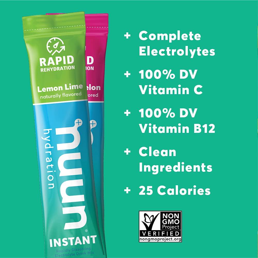 Electrolyte Powder Packets for Rapid Hydration | Nuun Instant (Lemon-Lime and Watermelon, 16 Servings)