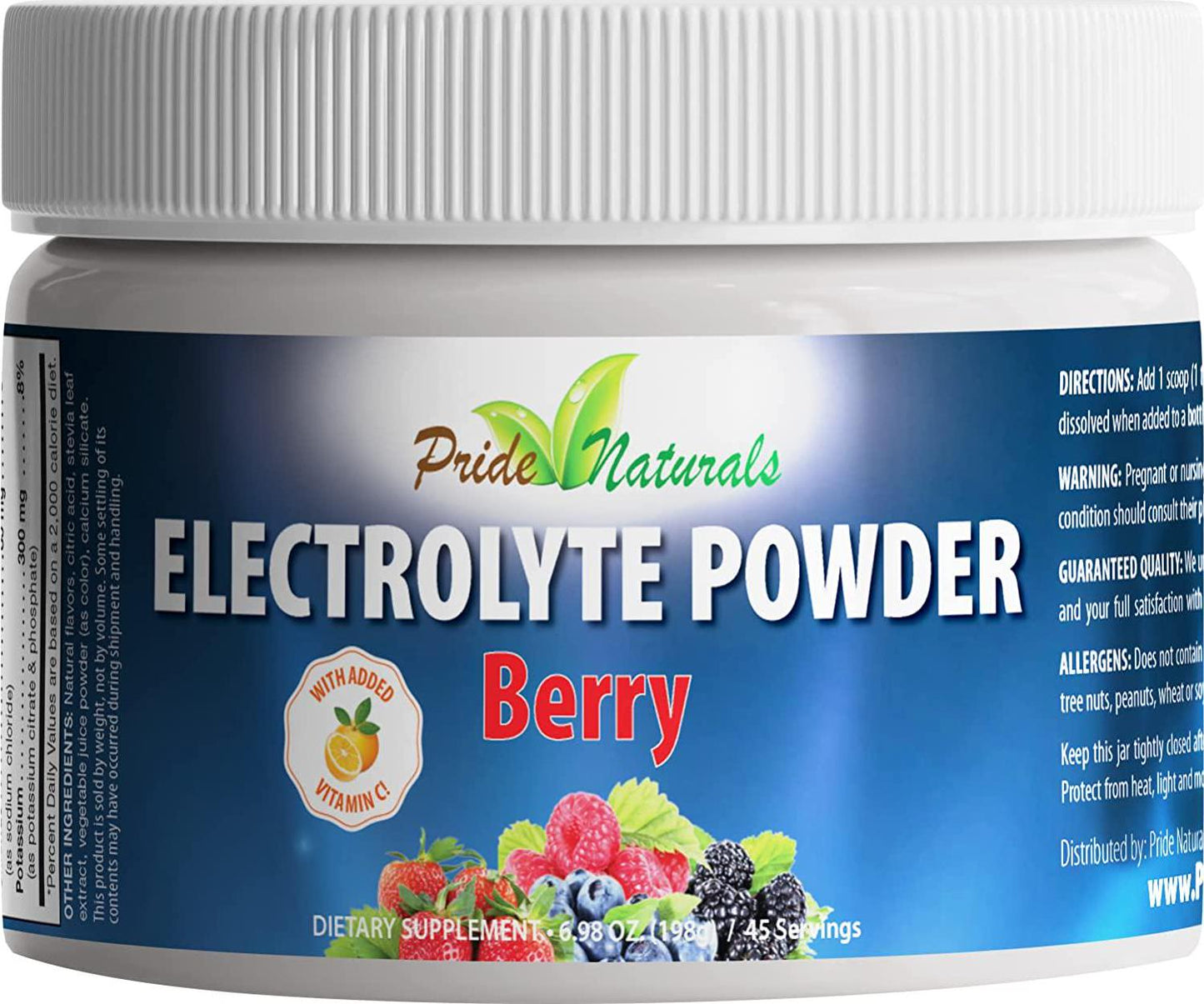 Electrolyte Powder - Refreshing Workout Recovery Electrolytes, Sugar Free, Gluten Free, Pure Keto and Paleo Hydration Beverage, Immune Boosting Vitamins (198 Grams, Berry Flavor)
