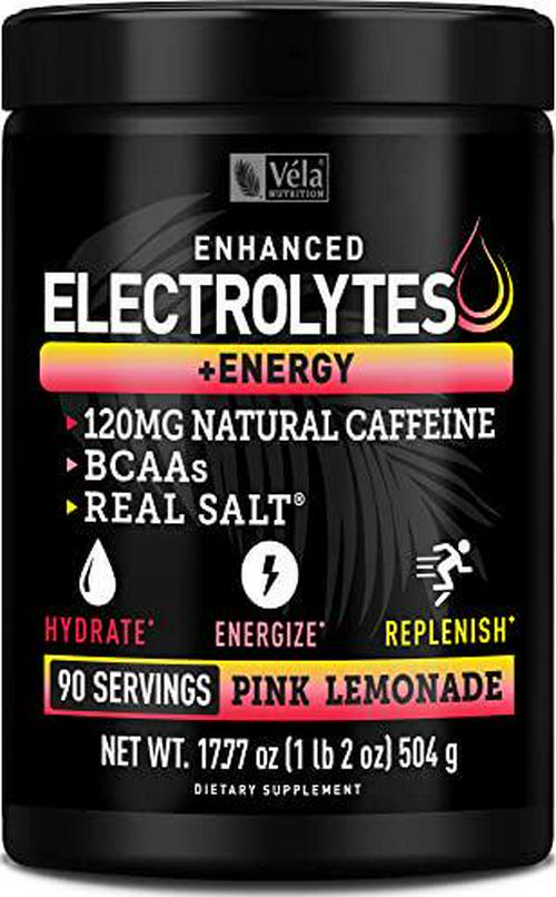 Electrolyte Powder Recovery Drink + Energy (90 Servings | Pink Lemonade) w Real Salt +BCAAs Sugar Free Electrolyte Supplement w Potassium Zinc and Magnesium for Hydration - Keto Electrolytes