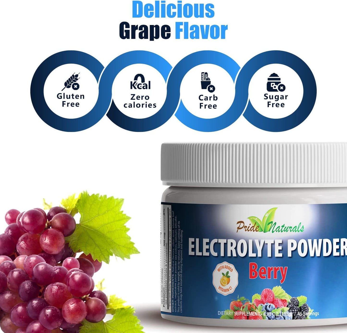 Electrolyte Powder - Refreshing Workout Recovery Electrolytes, Sugar Free, Gluten Free, Pure Keto and Paleo Hydration Beverage, Immune Boosting Vitamins (198 Grams, Berry Flavor)