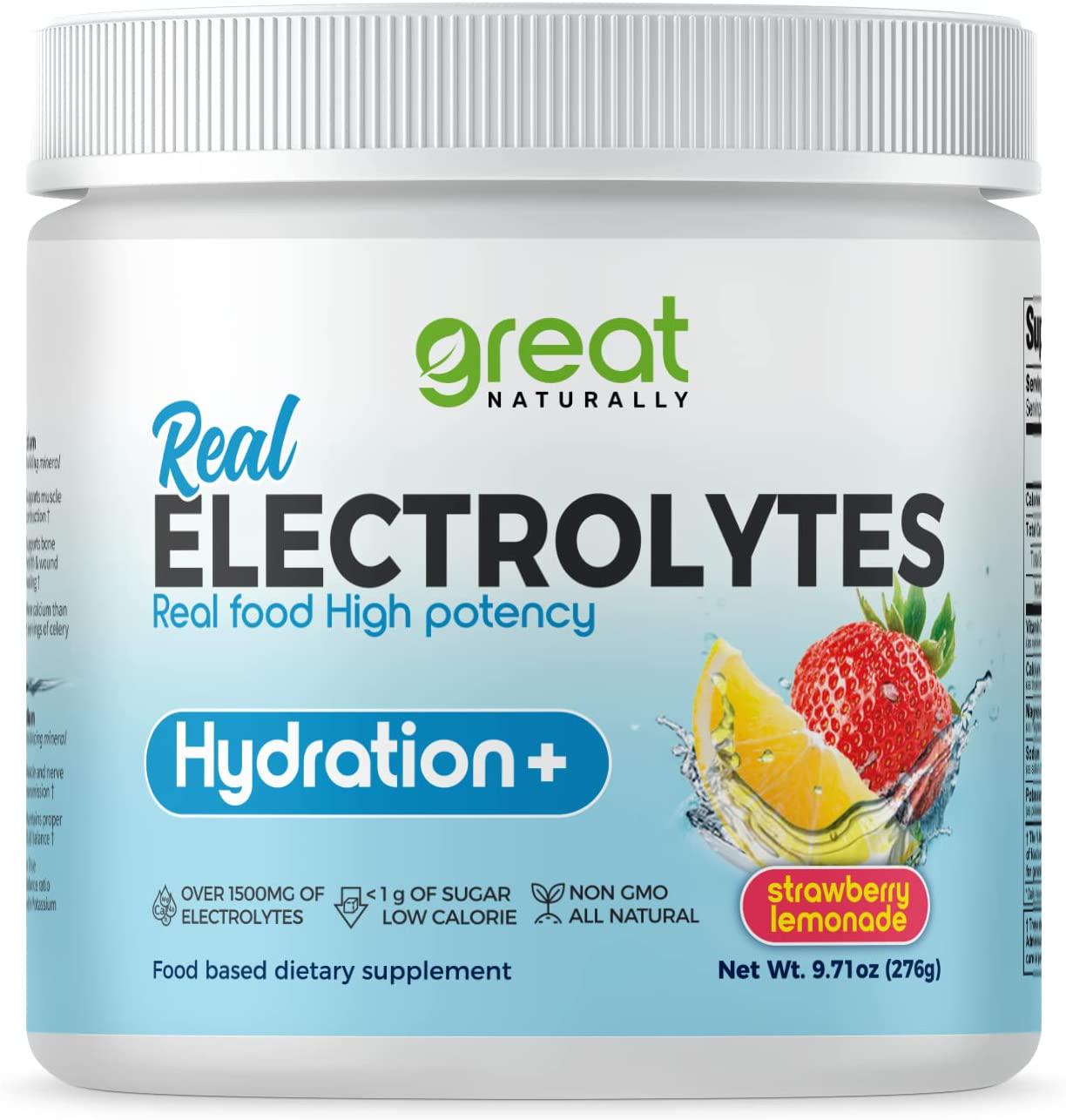 Electrolytes Powder Hydration | Real Food High Potency | Strawberry Lemonade 30 Servings | High Potency Electrolyte Powder | Hydration Drink Mix | Electrolyte Supplement Potassium Magnesium Calcium