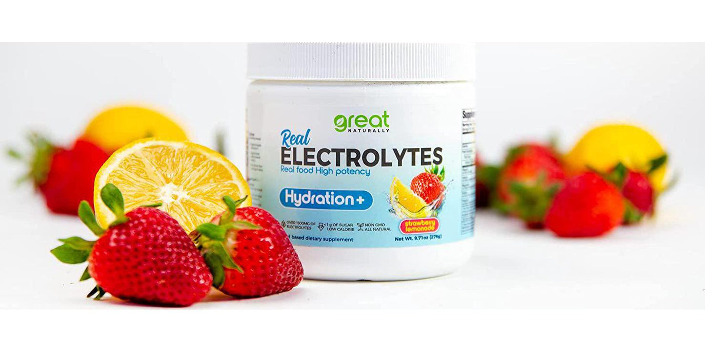 Electrolytes Powder Hydration | Real Food High Potency | Strawberry Lemonade 30 Servings | High Potency Electrolyte Powder | Hydration Drink Mix | Electrolyte Supplement Potassium Magnesium Calcium