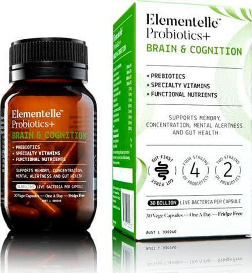 Elementelle Brain and Cognition Supplement – Vegan Prebiotic and Probiotic Capsules for Memory, Focus, Attentiveness – Cognitive Function and Support Pills – Non-GMO Made in Australia - 60 Veggie Capsules