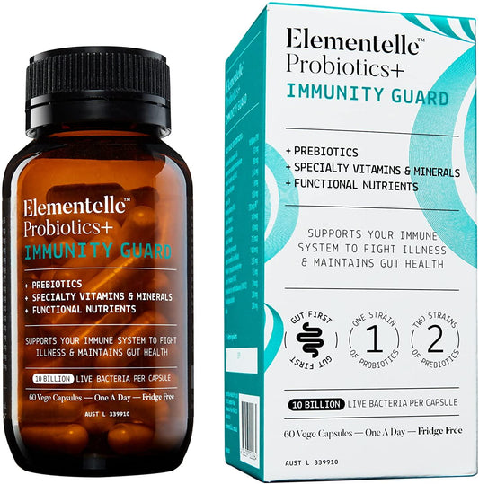 Elementelle Immunity Guard – Immune Support Supplement with Probiotics, Prebiotics, Vitamin C, A, B6 and B12, Zinc, Selenium and Folate B9 – Immune Defence Pills for Women, Men - Non-GMO 30 Capsules