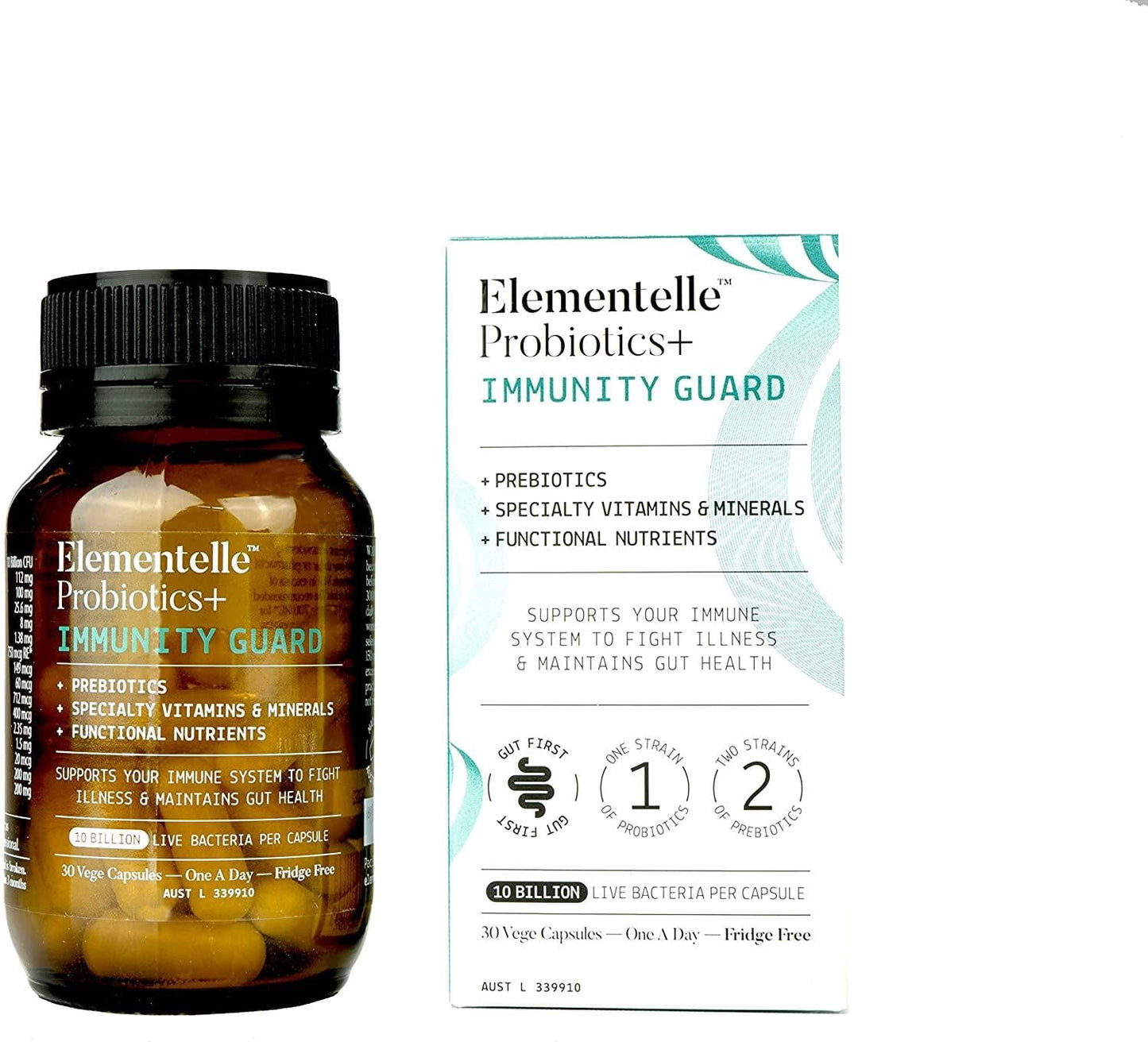 Elementelle Immunity Guard – Immune Support Supplement with Probiotics, Prebiotics, Vitamin C, A, B6 and B12, Zinc, Selenium and Folate B9 – Immune Defence Pills for Women, Men - Non-GMO 30 Capsules