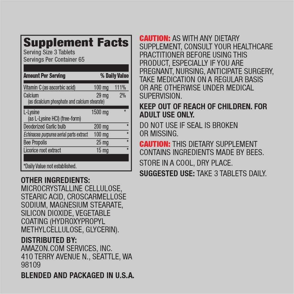 Elements Lysine Complex with Vitamin C, 1500 mg L-Lysine with 100 mg Vitamin C per Serving (3 Tablets), Supports Immune Health, Vegetarian, 195 Tablets (Packaging may vary)