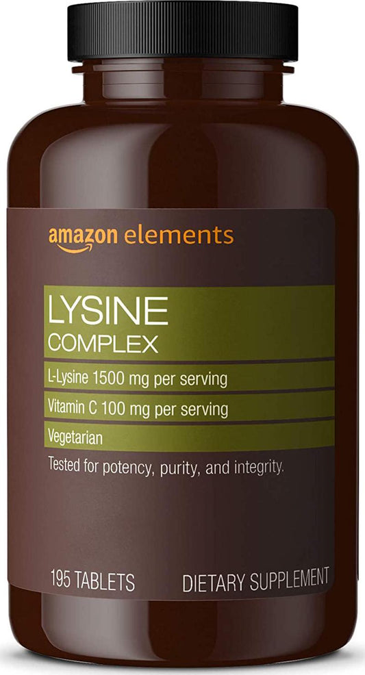 Elements Lysine Complex with Vitamin C, 1500 mg L-Lysine with 100 mg Vitamin C per Serving (3 Tablets), Supports Immune Health, Vegetarian, 195 Tablets (Packaging may vary)