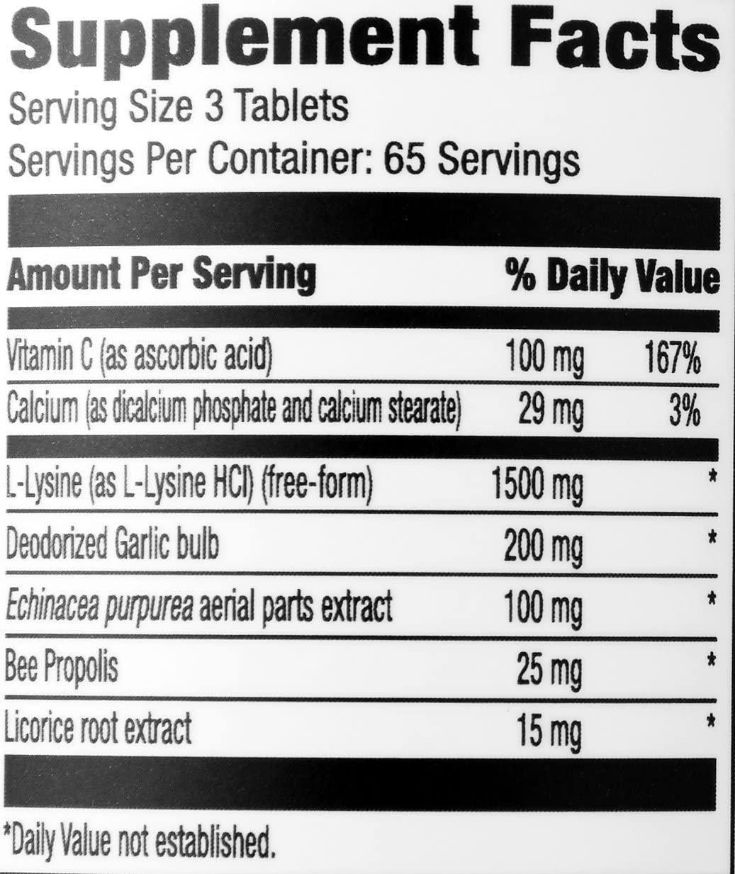 Elements Lysine Complex with Vitamin C, 1500 mg L-Lysine with 100 mg Vitamin C per Serving (3 Tablets), Supports Immune Health, Vegetarian, 195 Tablets (Packaging may vary)