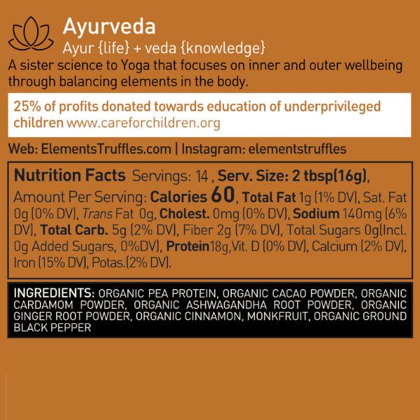 Elements Truffles Plant Based Vegan Protein Powder - Meal Replacement Shake Made from Pure Organic Yellow Peas with Chai Spice - Keto, Dairy Free, Soy Free, Paleo, and Non-GMO - 1lb Pack - 14 Servings