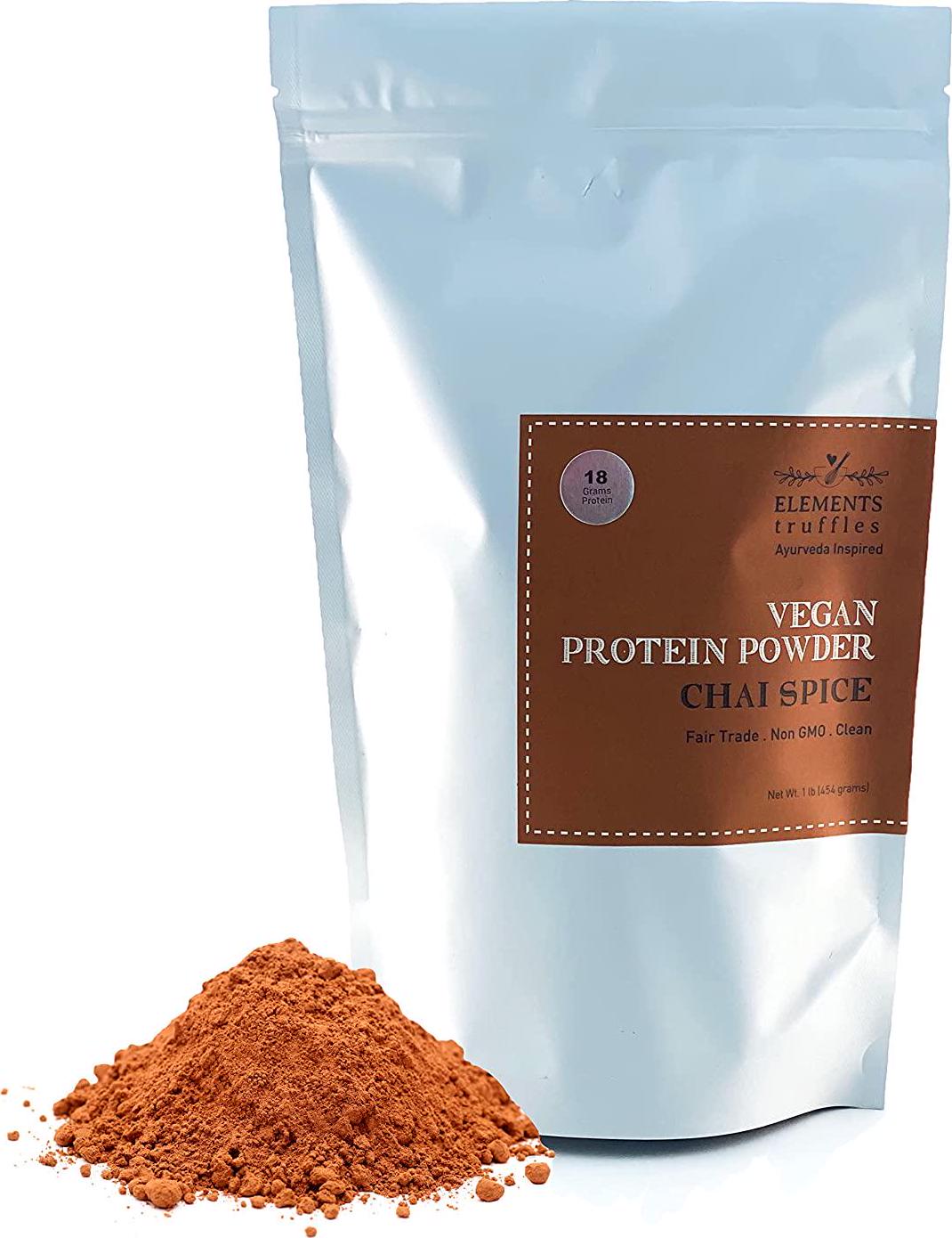 Elements Truffles Plant Based Vegan Protein Powder - Meal Replacement Shake Made from Pure Organic Yellow Peas with Chai Spice - Keto, Dairy Free, Soy Free, Paleo, and Non-GMO - 1lb Pack - 14 Servings