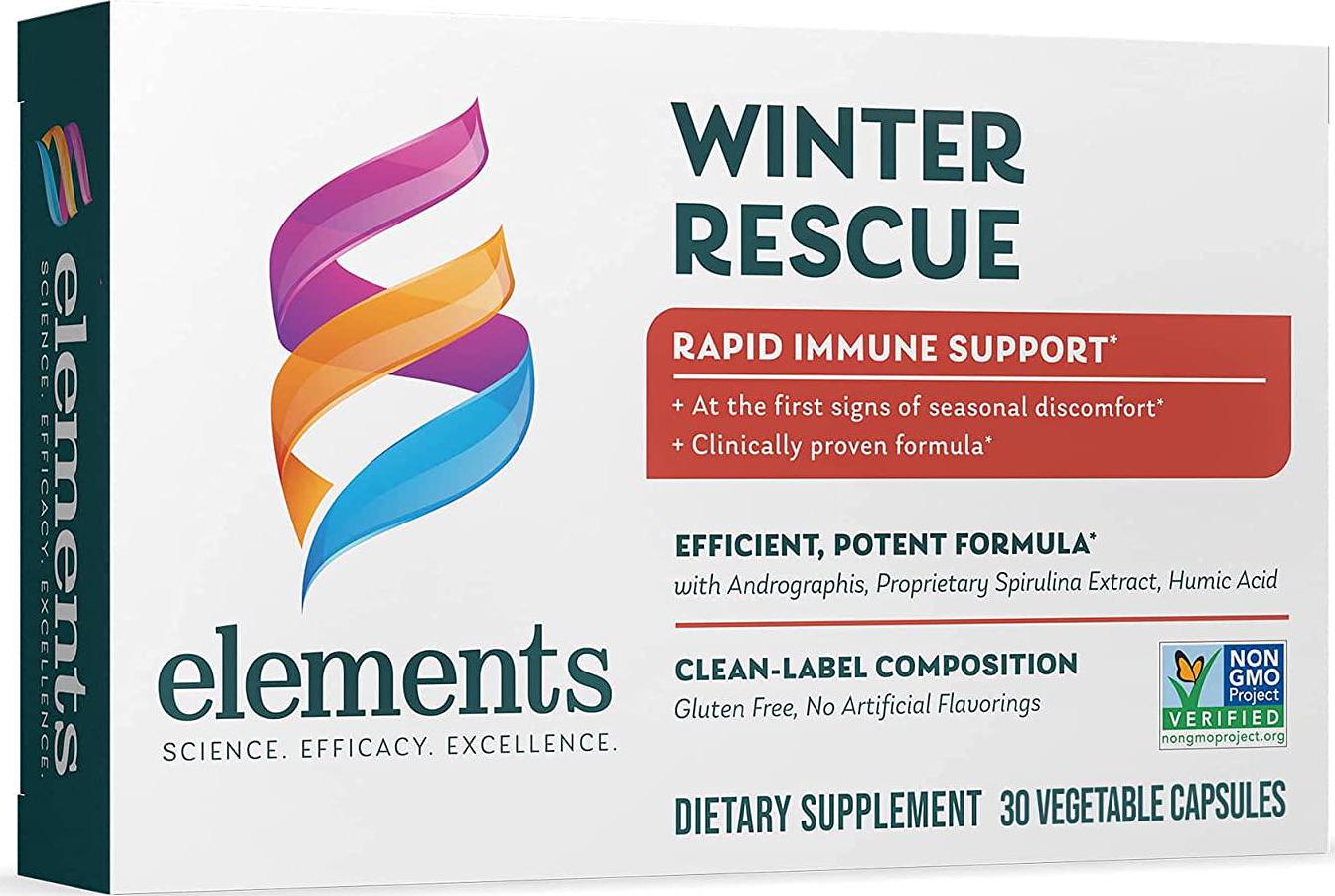 Elements Winter Rescue - High Potency Dietary Supplement for Immune System Support with Humic Acid, Spirulina Extract, Zinc, 30 Capsules (10 Servings)