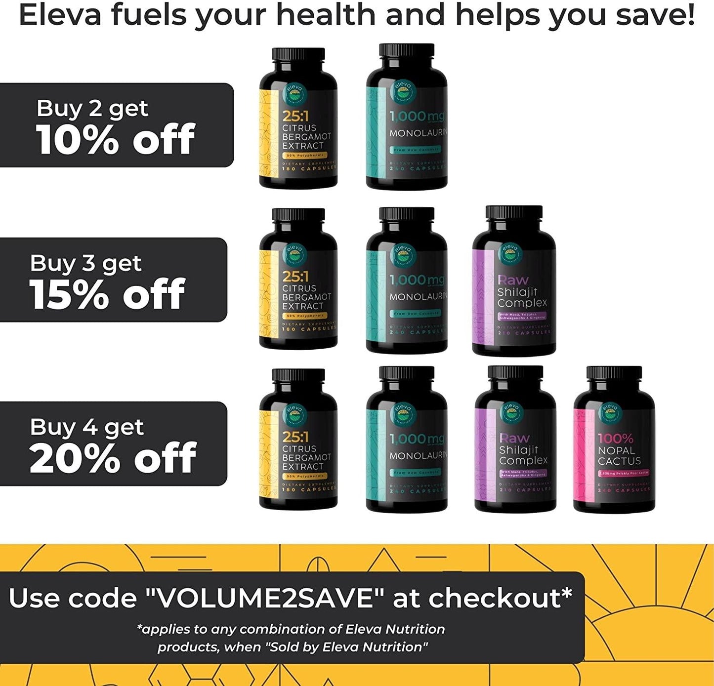 Eleva Citrus Bergamot 1000mg Capsules - 25:1 Citrus Bergamot Extract for Cholesterol Supplements, Blood Sugar Support, Blood Pressure, and Heart Health - Antioxidants and Polyphenols Capsules - 180 Count