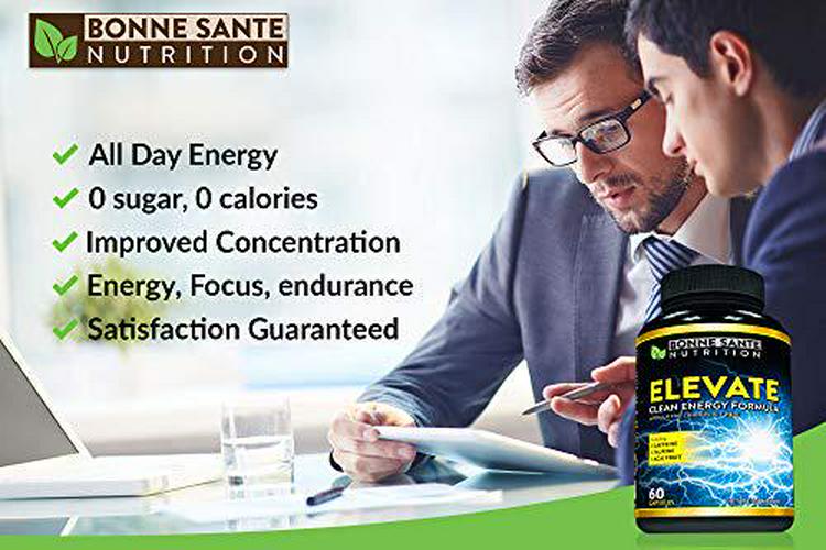 Elevate- Natural Clean Energy- High Caffeine Pills with Taurine- B Vitamins and More. Supports Endurance- Energy- and Focus, Made for Men and Women. Non-GMO Natural Energy Supplement 60 Capsules