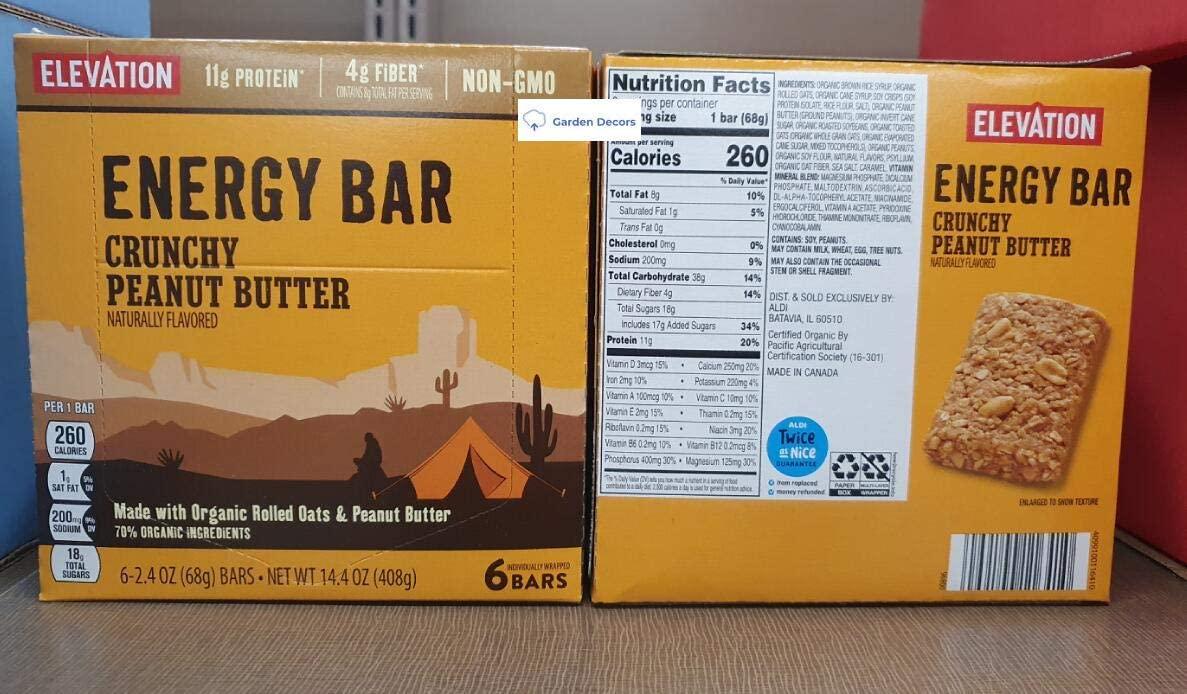 Elevation Energy Bar Crunchy Peanut Butter 14.4oz 408g (2 Boxes)