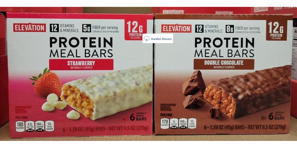 Elevation Protein Meal Bars Strawberry and Double Chocolate 9.5oz 270g (Two Boxes)