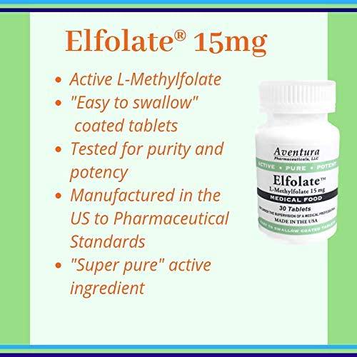 Elfolate 15mg L-Methylfolate Methyl Folate Methylfolate Medical Food Supplement Doctor Recommended Professional Strength Active Pure Potent 30 Tablets