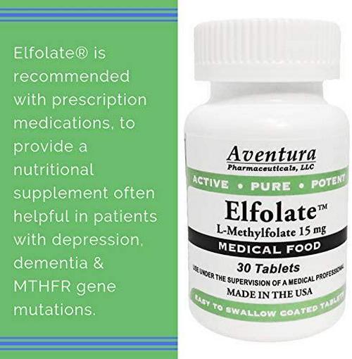 Elfolate 15mg L-Methylfolate Methyl Folate Methylfolate Medical Food Supplement Doctor Recommended Professional Strength Active Pure Potent 30 Tablets