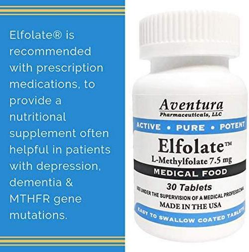 ElfolateÂ 7.5mg L-Methylfolate Methyl Folate Methylfolate Medical Food Supplement Doctor Recommended Professional Strength Active Pure Potent 30 Tablets