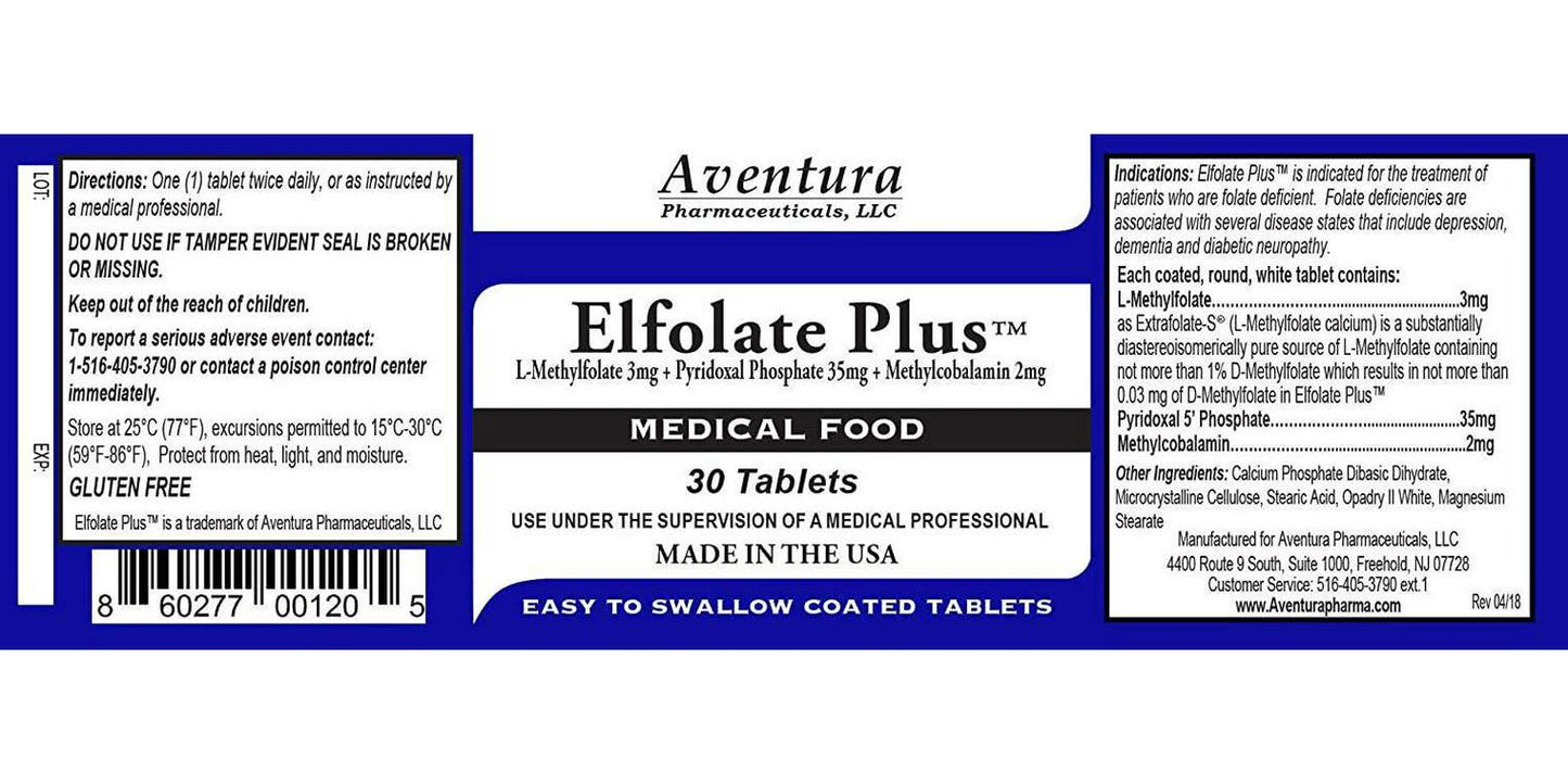 Elfolate PlusÂ 3mg 3 Pack L-Methylfolate Methyl Folate Methylfolate Medical Food Supplement Doctor Recommended Professional Strength Active Pure Potent 30 Tablets