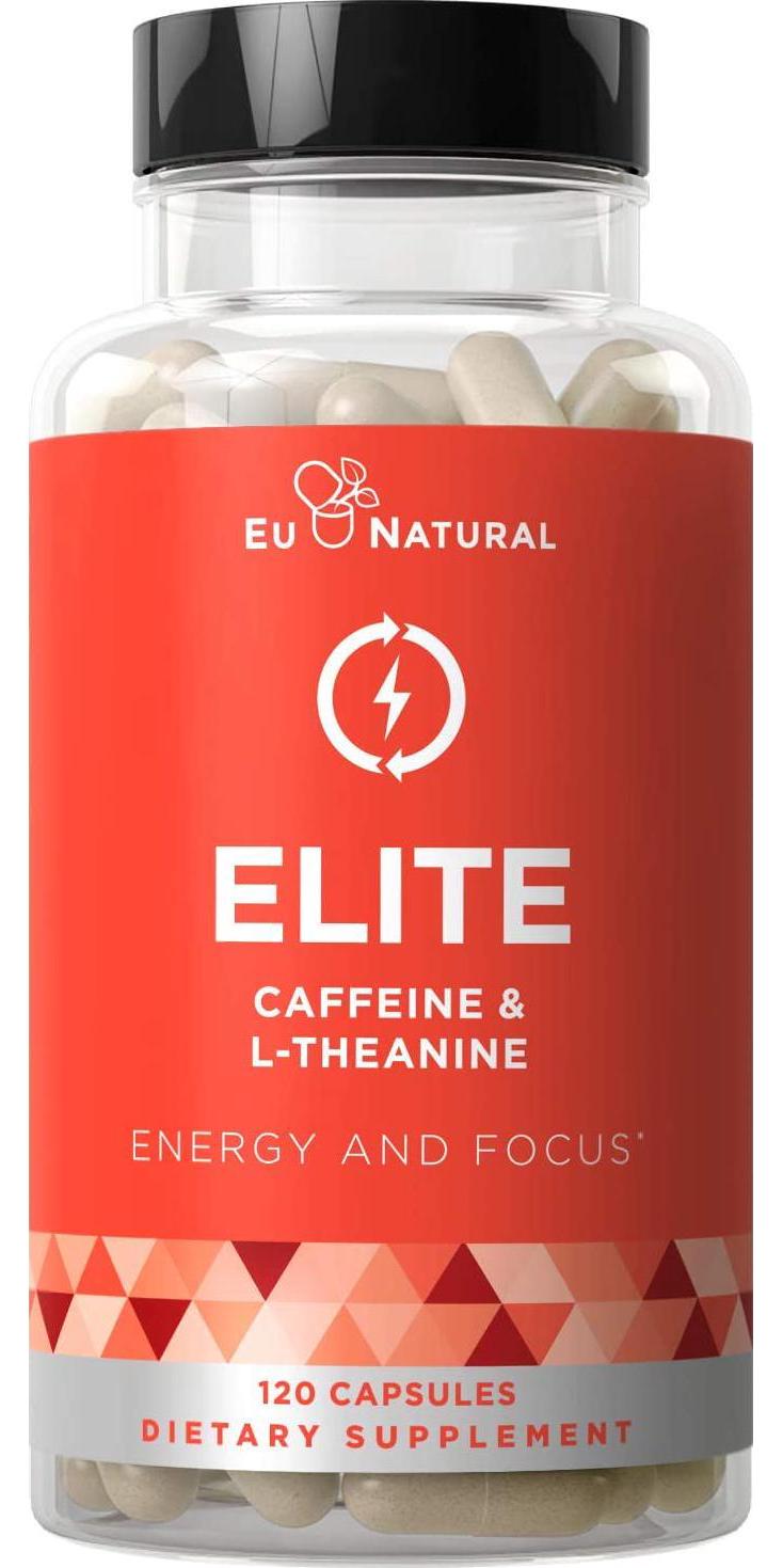 Elite Caffeine with L-Theanine Jitter-Free Focused Energy Pills Natural Nootropic Stack for Smart Cognitive Performance 120 Soft Capsules