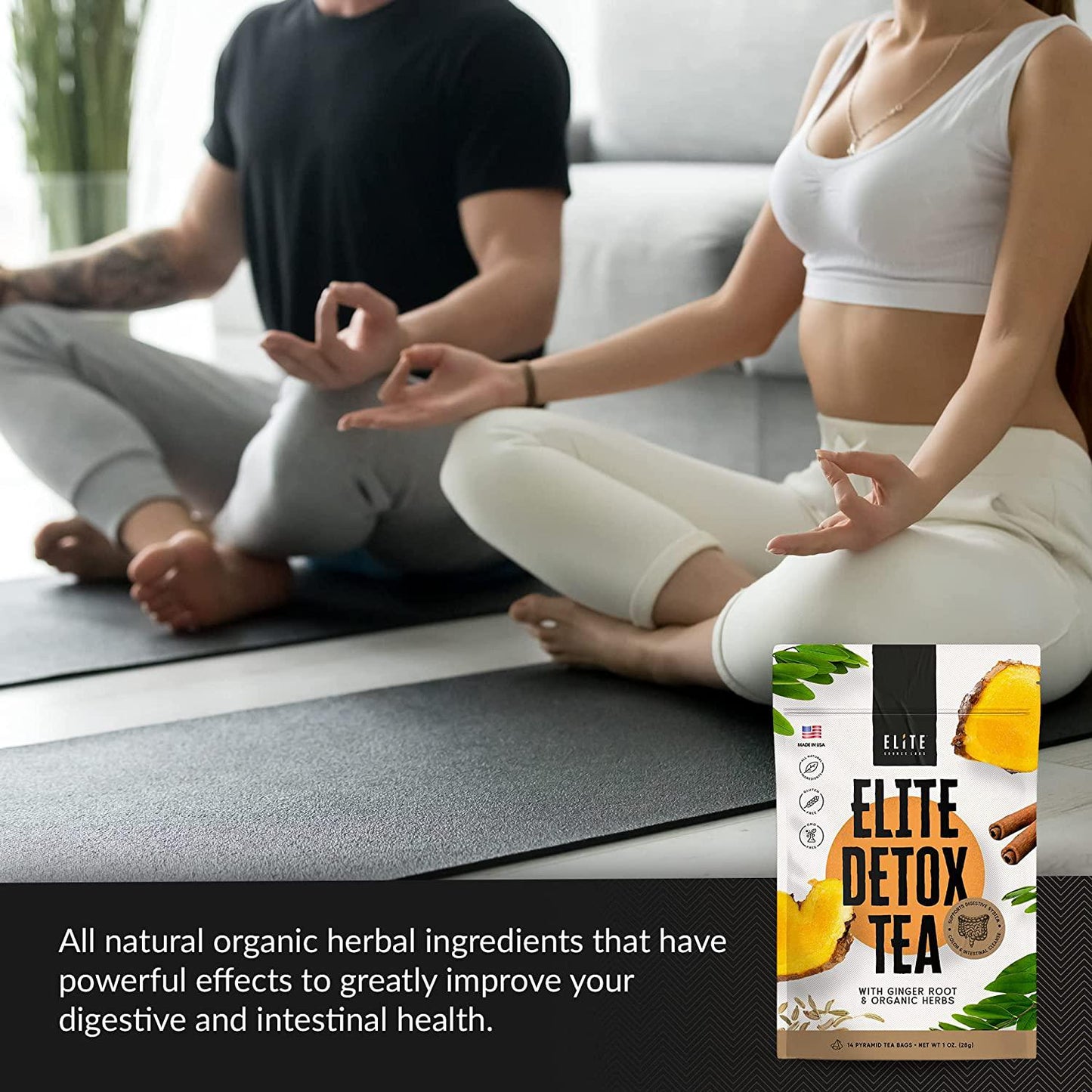 Elite Detox Tea For Body Cleanse - Get Rid Of Bloating and Constipation With Natural Organic Herbal Colon Cleanse Tea. 7 Loose Dried Herbs Including Senna, Ginger, and Fennel tea. 14 Day Detox Tea Bags