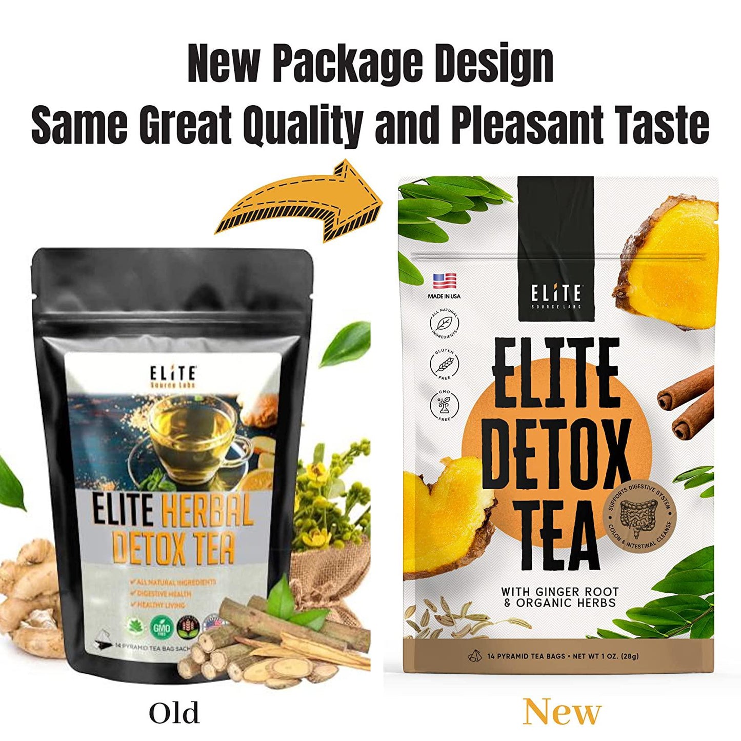 Elite Detox Tea For Body Cleanse - Get Rid Of Bloating and Constipation With Natural Organic Herbal Colon Cleanse Tea. 7 Loose Dried Herbs Including Senna, Ginger, and Fennel tea. 14 Day Detox Tea Bags