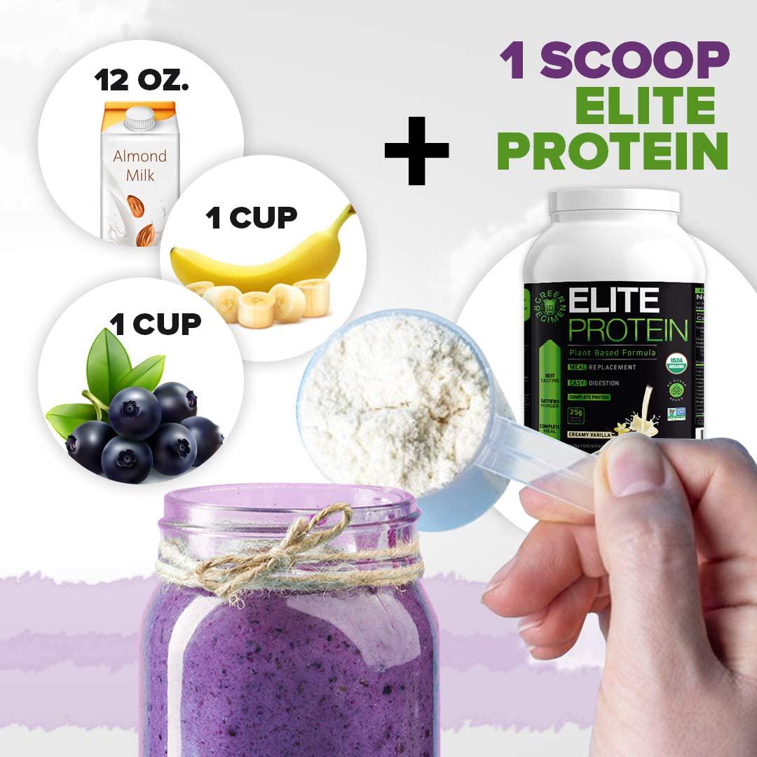 Elite Protein - Organic Plant Based Protein Powder, Chocolate, Pea and Hemp Protein, Muscle Recovery and Meal Replacement Protein Shake, USDA Organic, Non-GMO, Dairy-Free - Vegan - 30 Servings