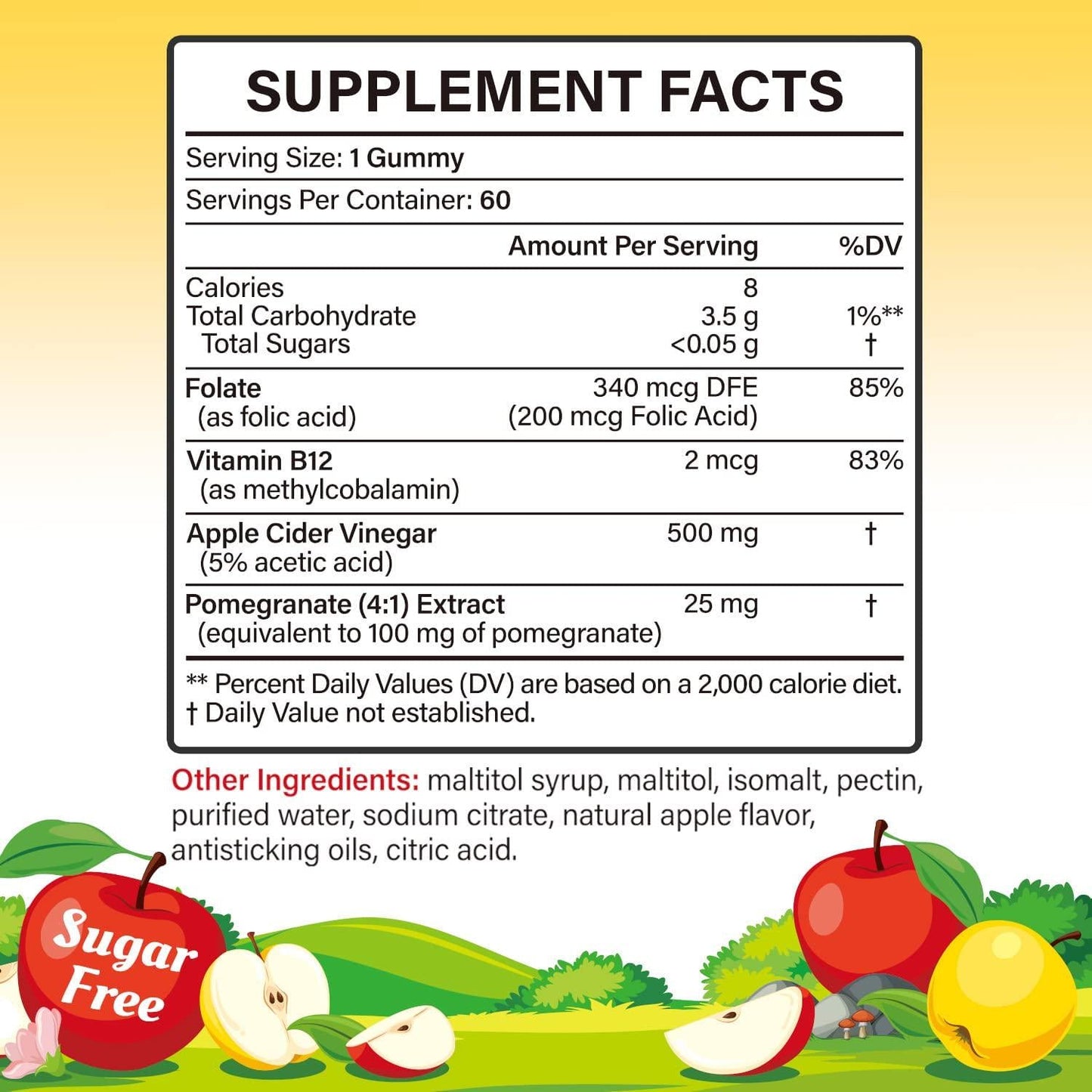 Elixeed Apple Cider Vinegar Gummies, Weight Management, Natural Detox, Better Immunity, Unfiltered ACV with The Mother, Vitamin B9, Vitamin B12, Pomegranate Extract, No Gelatin, No Sugar