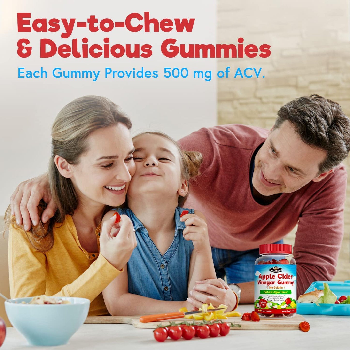 Elixeed Apple Cider Vinegar Gummies, Weight Management, Natural Detox, Better Immunity, Unfiltered ACV with The Mother, Vitamin B9, Vitamin B12, Pomegranate Extract, No Gelatin, No Sugar