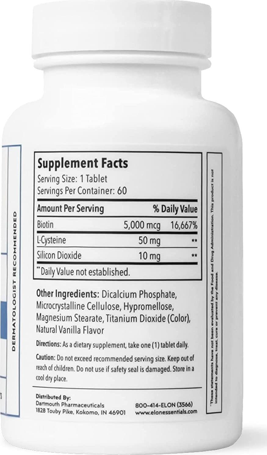 Elon Matrix 5000 with 5000 mcg Biotin | Healthier and Stronger Hair | Pharmaceutical-Grade Ingredients and Extended-Release | For All Hair Types (60 tablets)