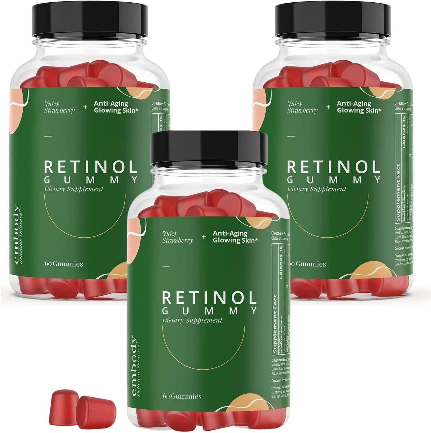 Embody Multivitamin Retinol Gummy - 180 Count, Strawberry Flavor - Vitamin A Supplement for Anti-Aging, Acne, and Clear Skin - Glowing and Youthful Hair, Skin and Nails - Biotin, Vitamin C