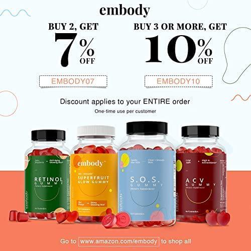 Embody Multivitamin Retinol Gummy - 180 Count, Strawberry Flavor - Vitamin A Supplement for Anti-Aging, Acne, and Clear Skin - Glowing and Youthful Hair, Skin and Nails - Biotin, Vitamin C