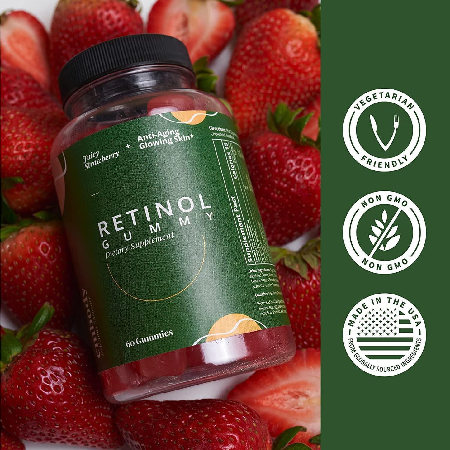 Embody Multivitamin Retinol Gummy - 180 Count, Strawberry Flavor - Vitamin A Supplement for Anti-Aging, Acne, and Clear Skin - Glowing and Youthful Hair, Skin and Nails - Biotin, Vitamin C