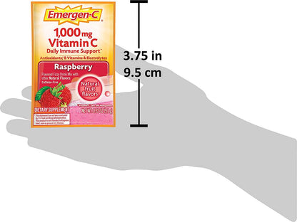 Emergen-C (30 Count, Raspberry Flavor, 1 Month Supply) Dietary Supplement Fizzy Drink Mix with 1000mg Vitamin C, 0.32 Ounce Powder Packets, Caffeine Free