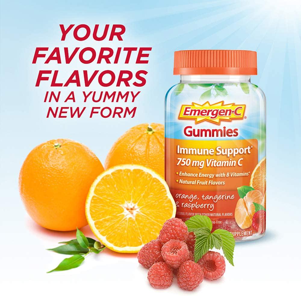 Emergen-C 750mg Vitamin C Gummies for Adults, Immune Support Gummies with B Vitamins, Gluten Free, Orange, Tangerine and Raspberry Flavors - 63 Count