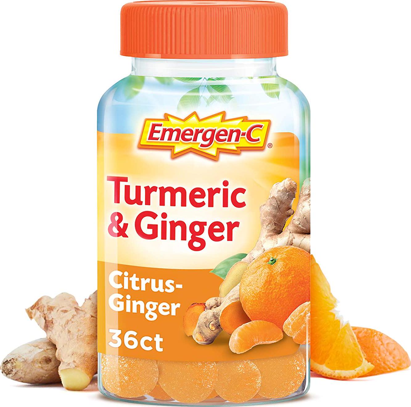 Emergen-C Citrus-ginger Gummies, Turmeric and Ginger, Immune Support Natural Flavors With High Potency Vitamin, Turmeric, Ginger, 36 Count