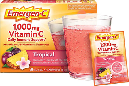 Emergen-C Dietary Supplement Drink Mix with 1000 mg Vitamin C, 0.32 Ounce Packets, Caffeine Free (Tropical Flavor, 30 Count)