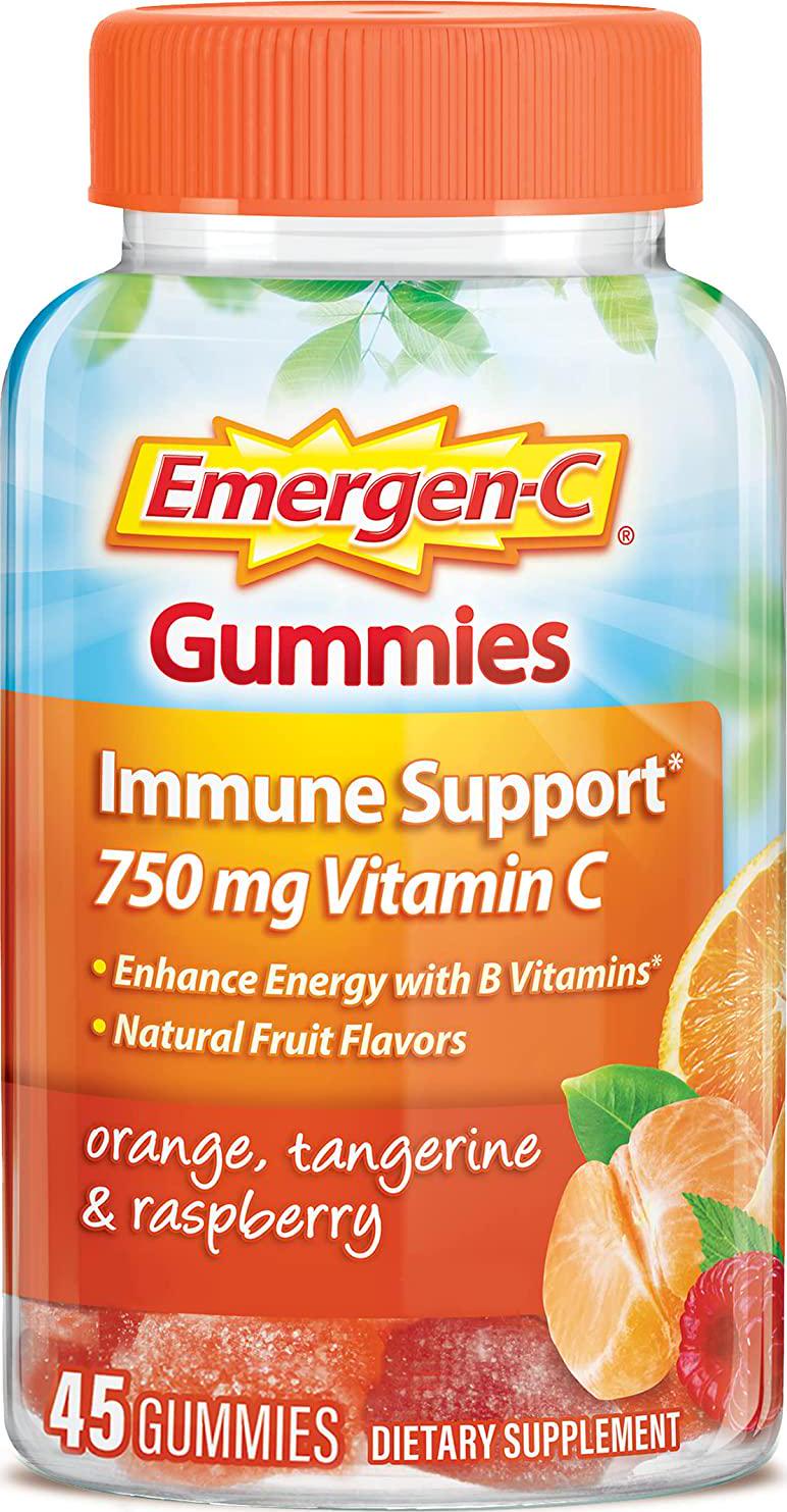 Emergen-C Gummies Dietary Supplement with 500 mg Vitamin C Per Serving, Gluten Free (Orange, Tangerine and Raspberry Flavors, 45 Count)