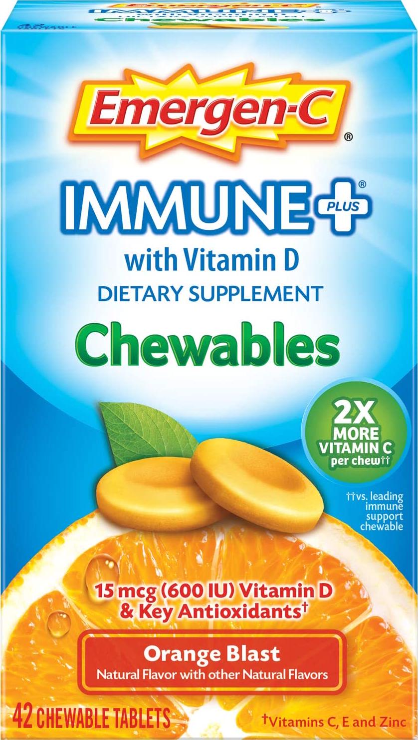 Emergen-C Immune+ Chewables System Support Dietary Supplement Tablet With 600 IU Vitamin D (Orange Blast Flavor, 42 Count)