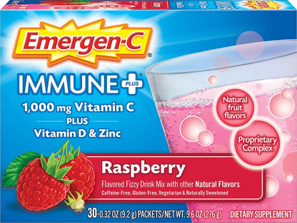 Emergen-C Immune+ System Support Dietary Supplement with Vitamin D (Raspberry Flavor, 30-Count 0.32 oz. Packets)