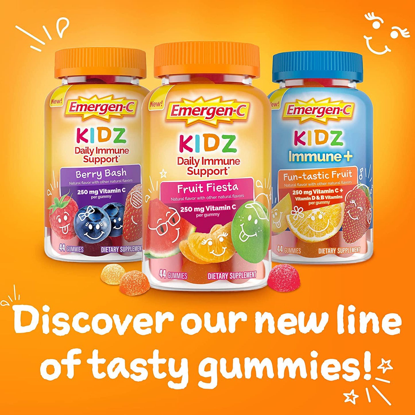 Emergen-C Kidz Daily Immune Support Dietary Supplements, Flavored Gummies with Vitamin C and B, Fruit Fiesta, 44 Count