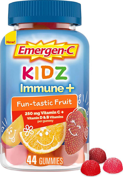 Emergen-C Kidz Immune + Support Dietary Supplements, Fun-Tastic Fruit Flavored Gummies with Vitamin C, B and D, 44 Count