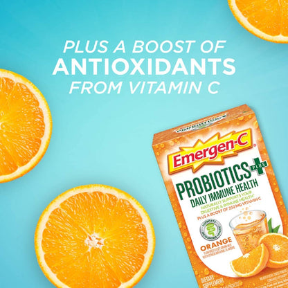 Emergen-C Probiotics+ (30 Count, Orange Flavor) Daily Immune Health Dietary Supplement Drink Mix Plus a Boost of 250mg Vitamin C, 0.19 ounce Packets