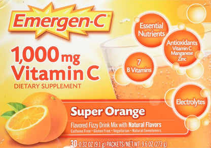 Emergen-C Vitamin C Fizzy Drink Mix Super Orange - 1000 mg - 30 Packets