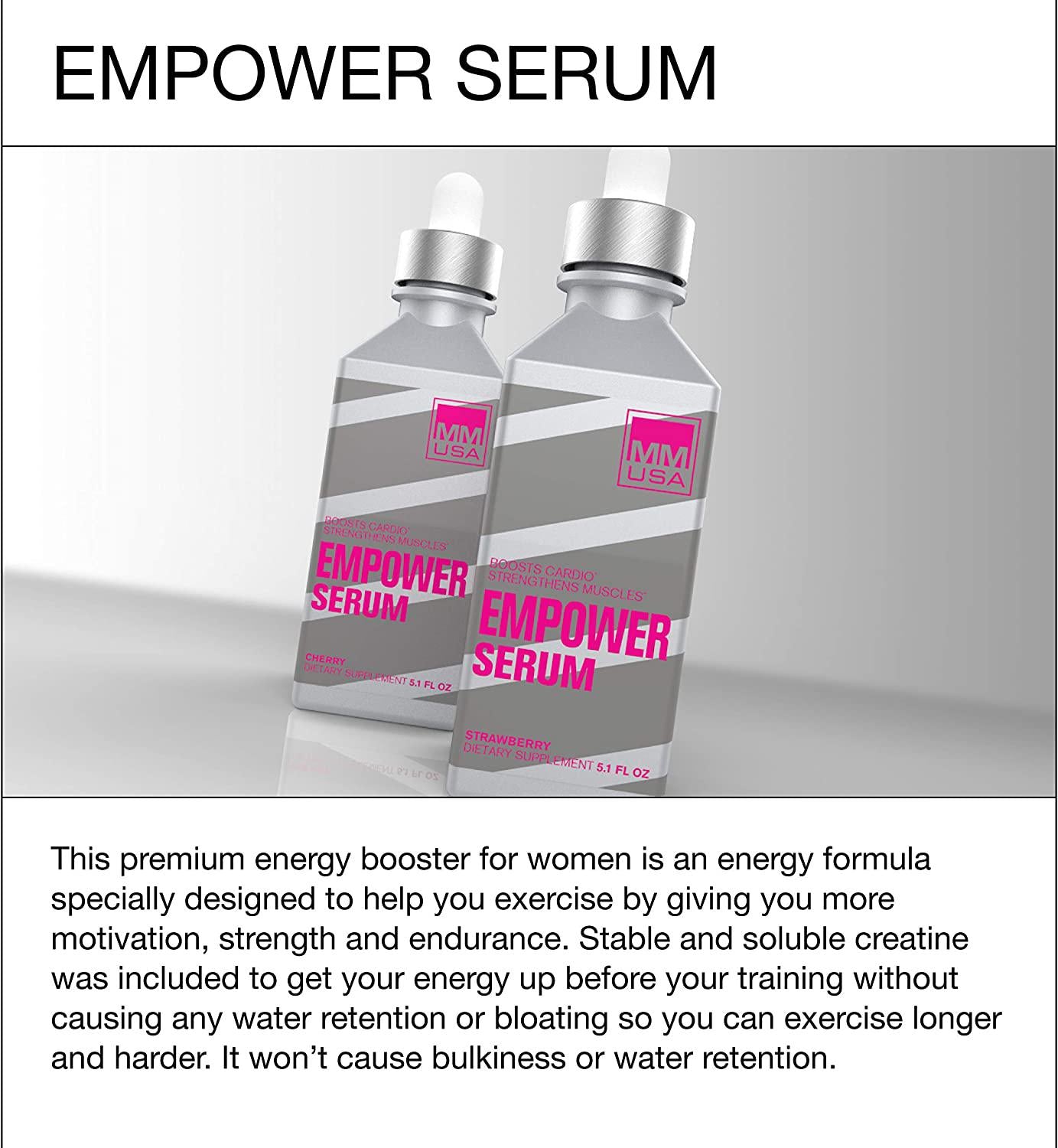 Empower pro workout , Energy + Strength Booster Serum for Women by mmusa. Fast Energy + Increased Muscle Strength - No Water retention, Stable- Creatine with L-Glutamine, No bloating. Grape