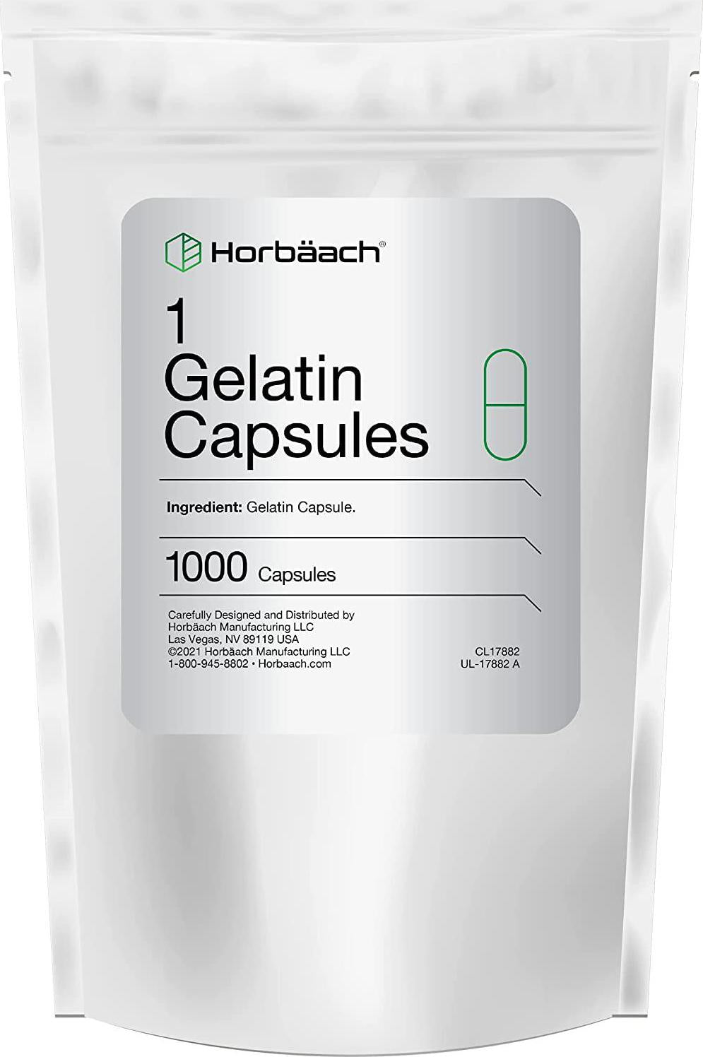 Empty Capsules Size 1 | 1000 Gelatin Pill Capsules | Non-GMO, Gluten Free | by Horbaach