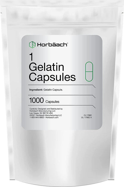 Empty Capsules Size 1 | 1000 Gelatin Pill Capsules | Non-GMO, Gluten Free | by Horbaach