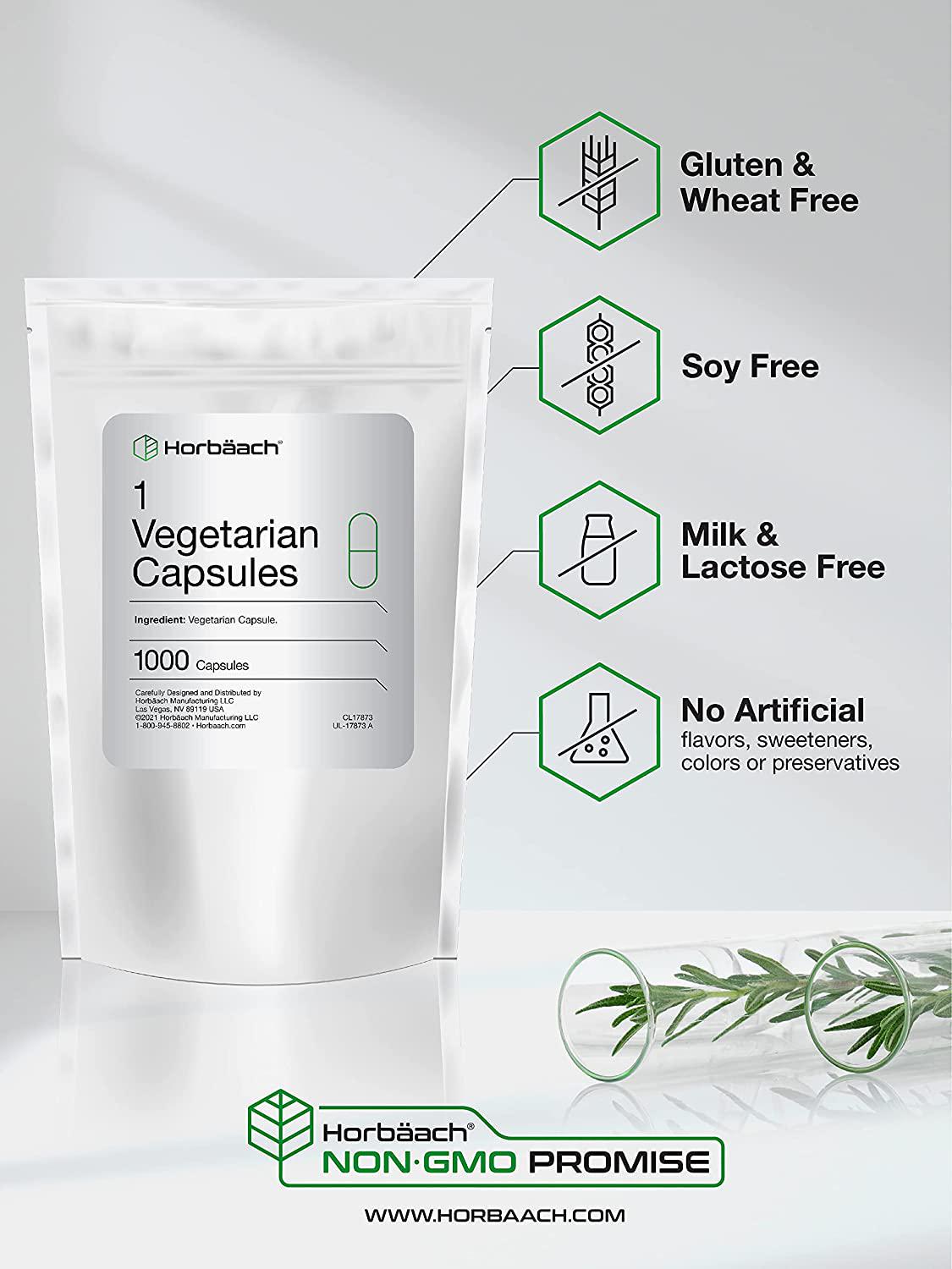 Empty Vegetarian Capsules Size 1 | 1000 Count | Clear Vegetable Capsule | Non-GMO, Gluten Free | by Horbaach