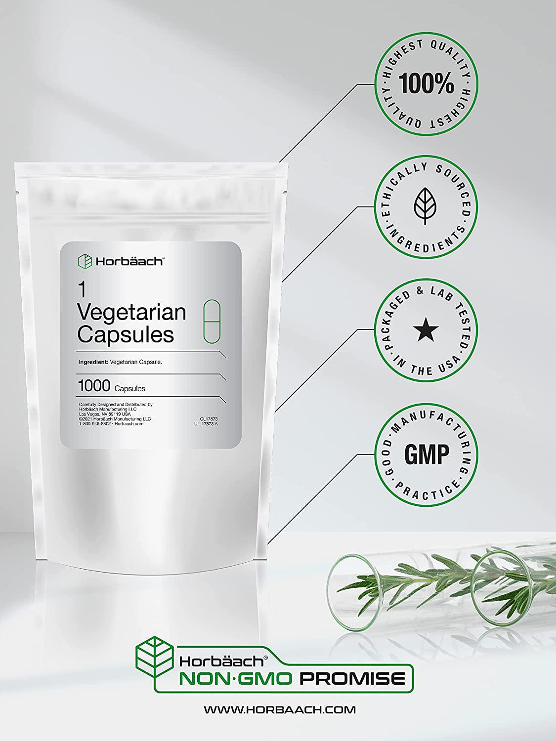 Empty Vegetarian Capsules Size 1 | 1000 Count | Clear Vegetable Capsule | Non-GMO, Gluten Free | by Horbaach